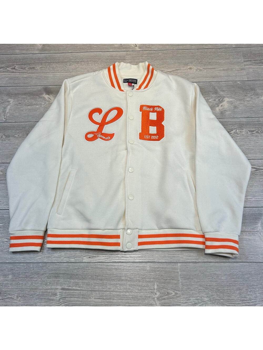 Black Pike Varsity Fleece Jacket Black Off-White Orange Patch 2XL NWT NEW